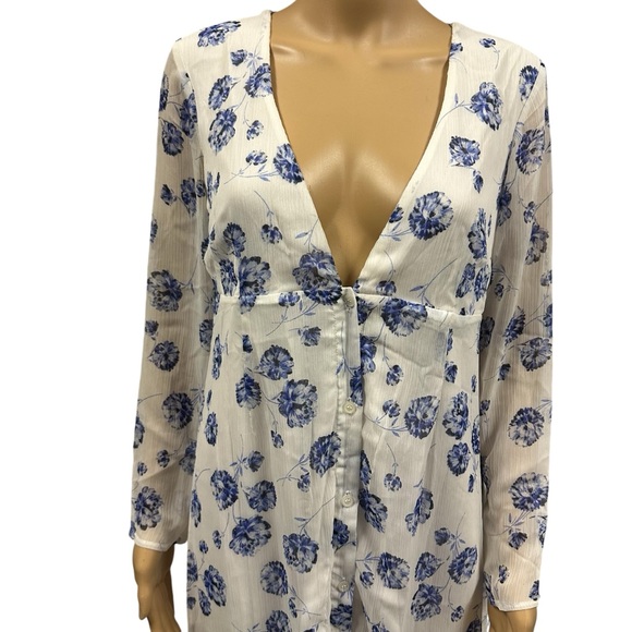 Asos Petite  Button Front White Blue Floral Print Lined Maxi Dress Womens 10 - Picture 6 of 10